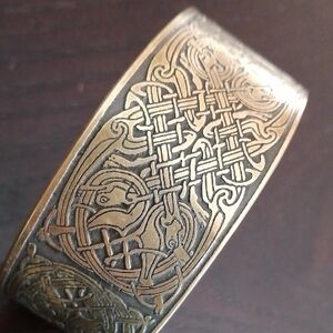 Antique Look Dragon Celtic Knotwork Style Design Unisex Cuff Bracelet